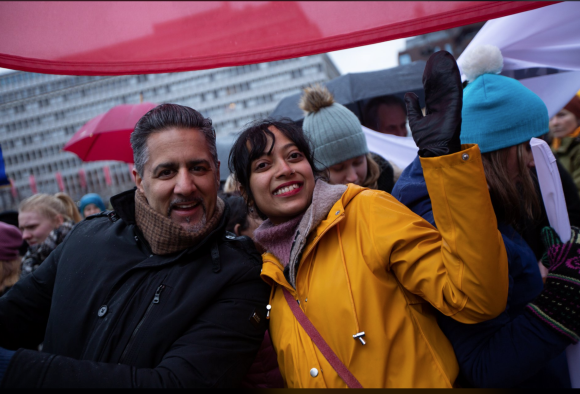 Abid Raja, minister of culture and gender equality in Norway joined the women parade in Oslo.  Photo: Even Stigstad.